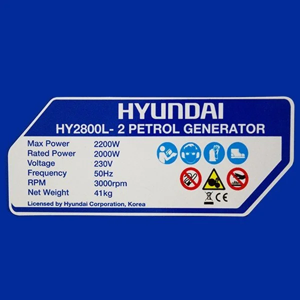 Hyundai HY2800L-2 2.2kW 2.75kVA Recoil Start Site Petrol Generator