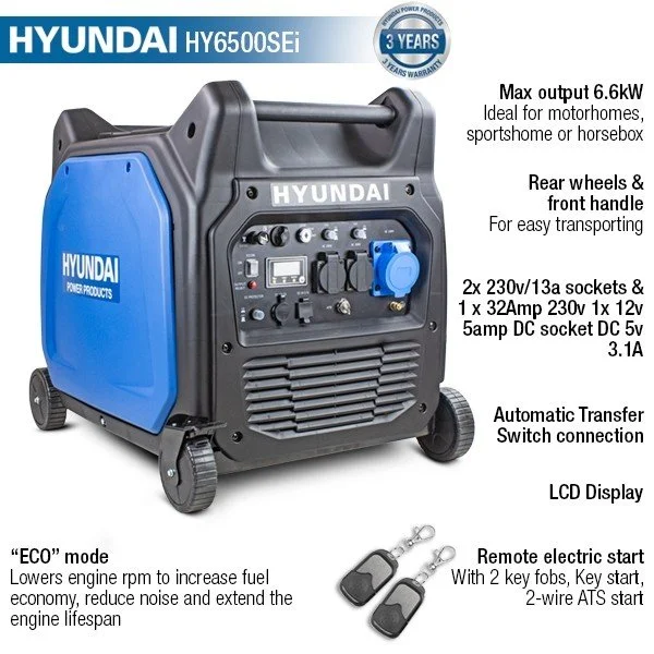 Hyundai HY6500SEi 6600W Portable Inverter Generator