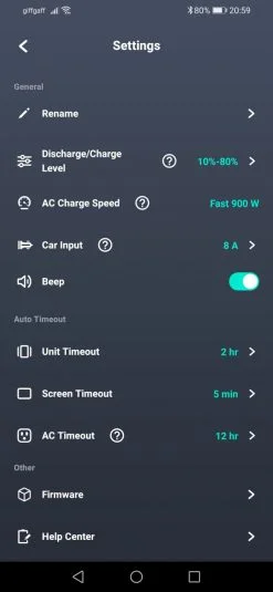 EcoFlow Delta Mini App Settings