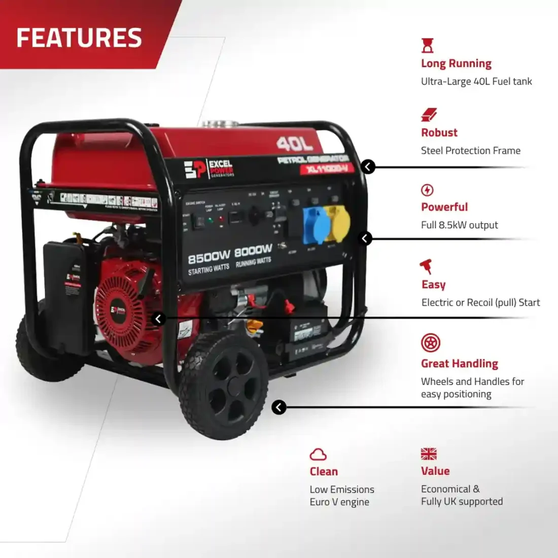 Excel Power XL11000V 8KW Open Framed Petrol Generator