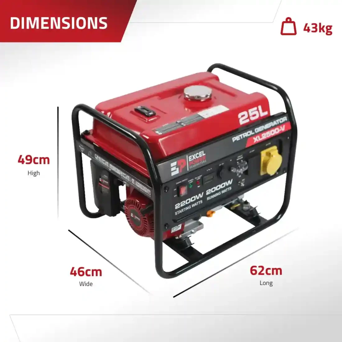 Excel Power XL2500V 2.2KW Open Framed Petrol Generator