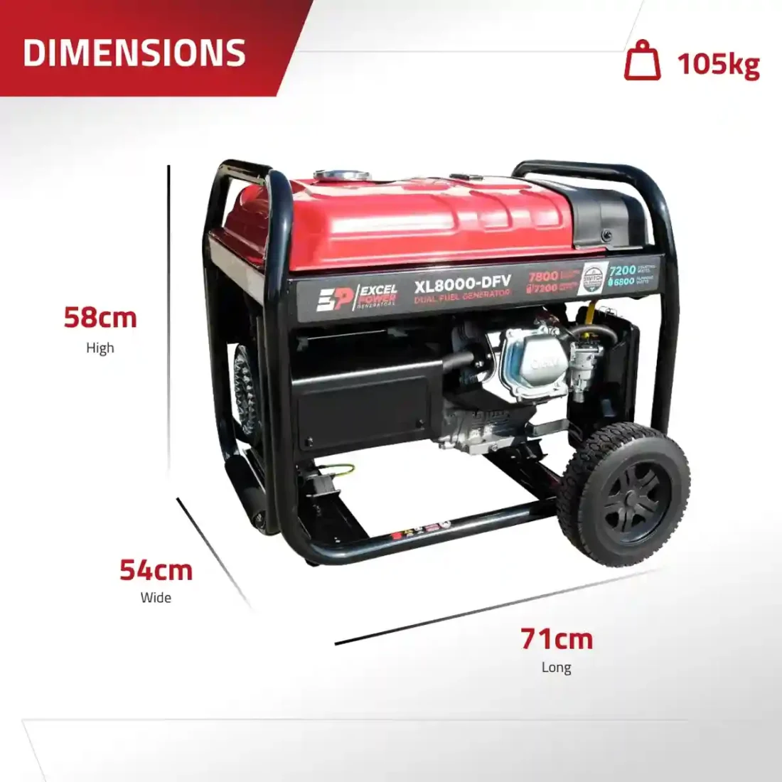 Excel Power XL8000DFV 7.8KW Open Framed Dual-Fuel Generator