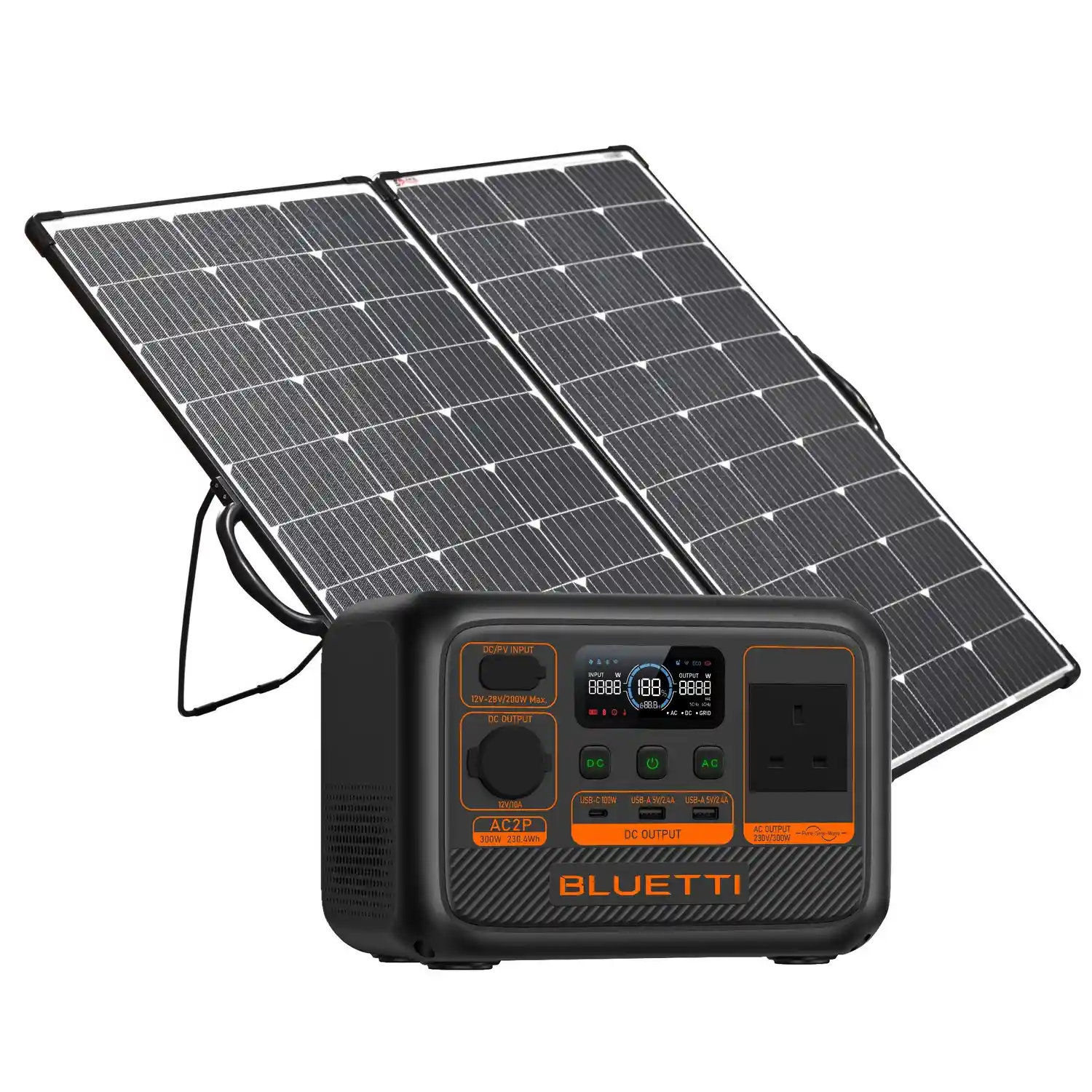 Bluetti AC2P + Excel Power 200W Portable Folding Solar Panel