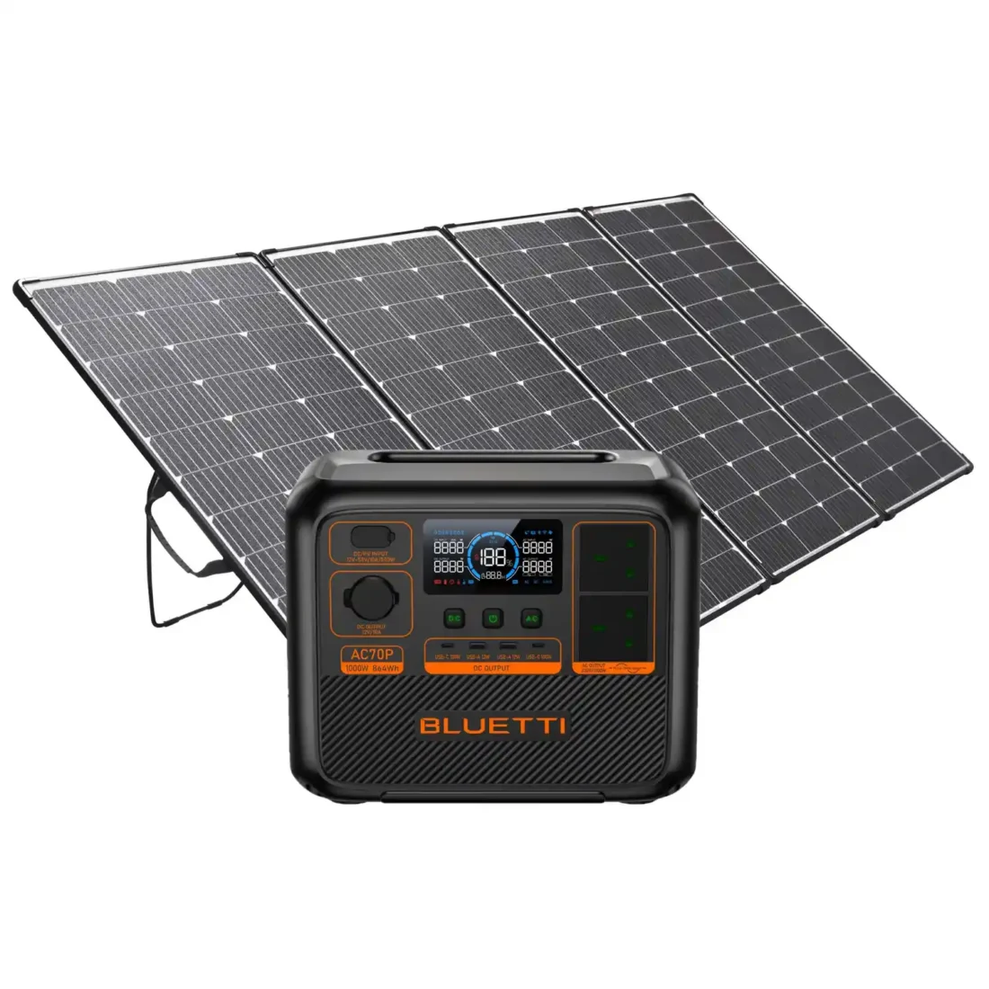 Bluetti AC70P + Excel Power 440W Portable Folding Solar Panel