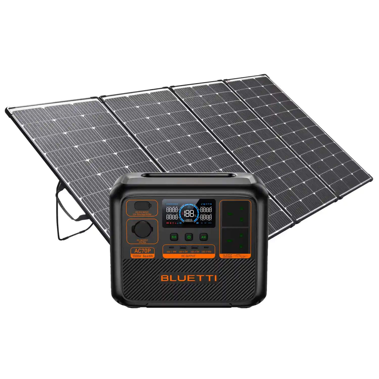 Bluetti AC70P + Excel Power 440W Portable Folding Solar Panel